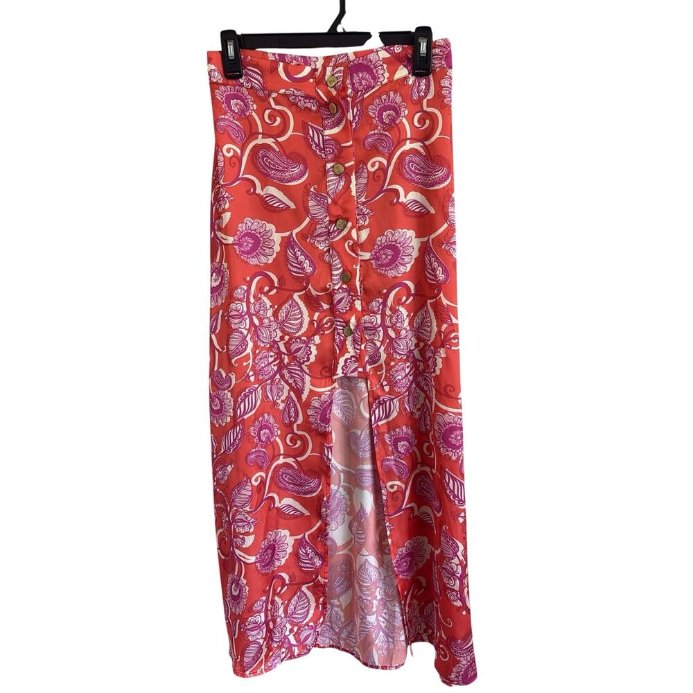 Mallory The Label Azira Boho Paisley Print Button Front Midi Skirt